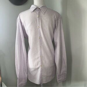 Men’s Button Down Striped Lilac and White Shirt Size Large
